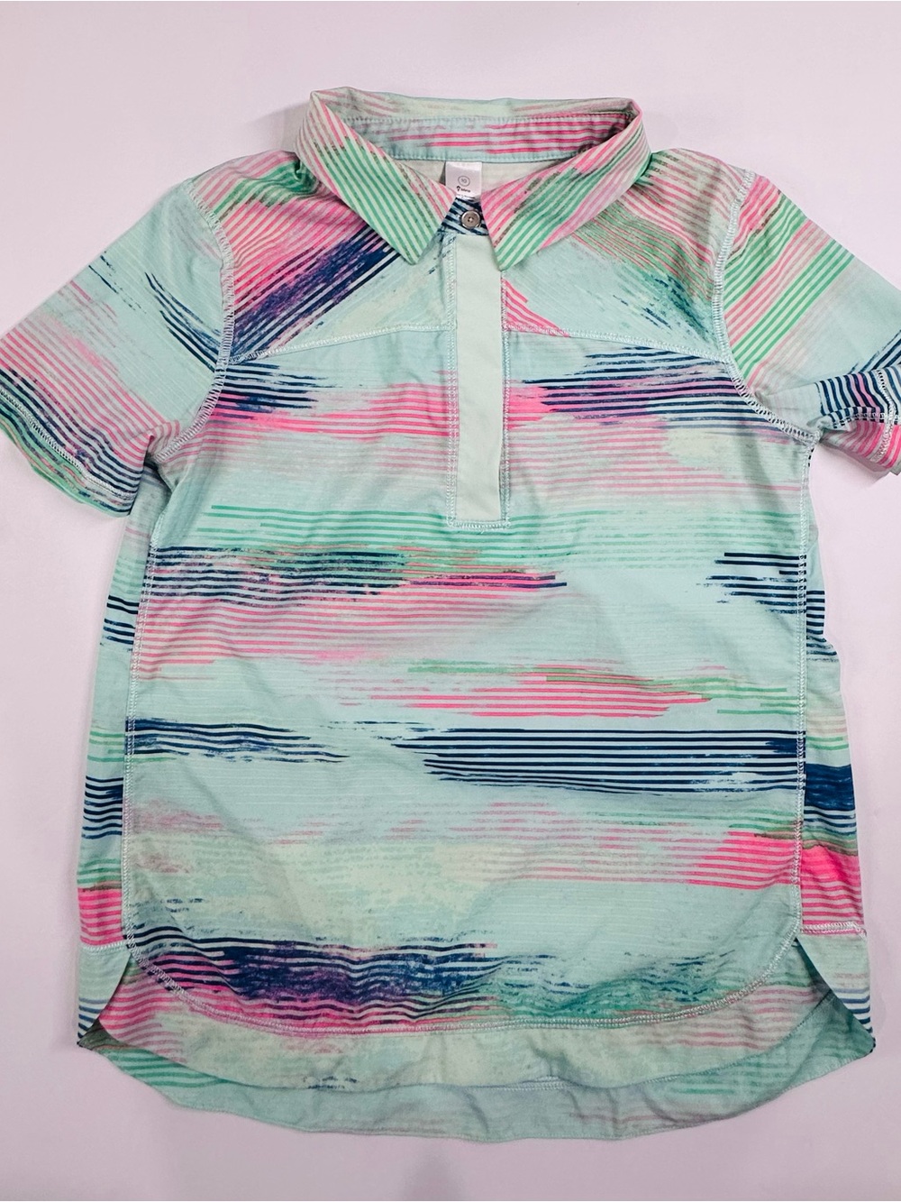 Ivivva by Lululemon Girls Pastel Mint Pink Abstract Short Sleeve Polo Shirt 10